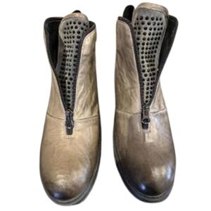 Sheridan Mia Italy Studded Leather Ankle Boots Taupe Dual Zip EU 41 US 10